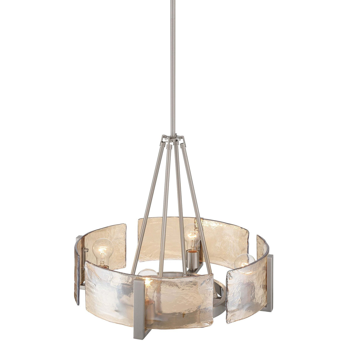 Golden Lighting Aenon 22in 4-Light Chandelier | Rustic Pewter and Amber Water Glass | Dining Room & Foyer | 22 x 22 x 18.5 in | Model 3164-4 PW-AWG