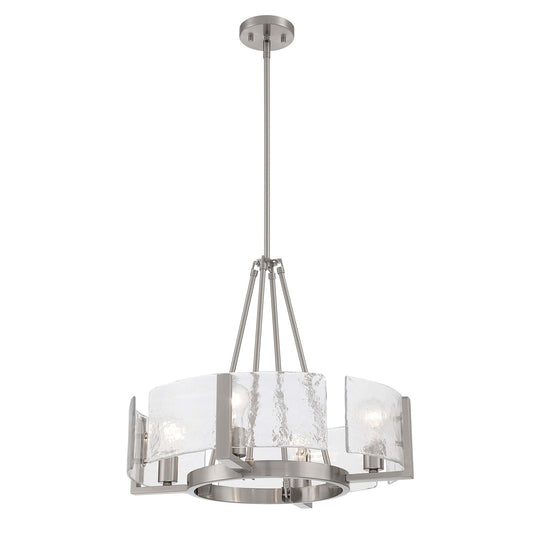 Golden Lighting Aenon 22in 4-Light Chandelier | Rustic Pewter and Hammered Water Glass | Dining Room & Foyer | 22 x 22 x 18.5 in | Model 3164-4 PW-HWG