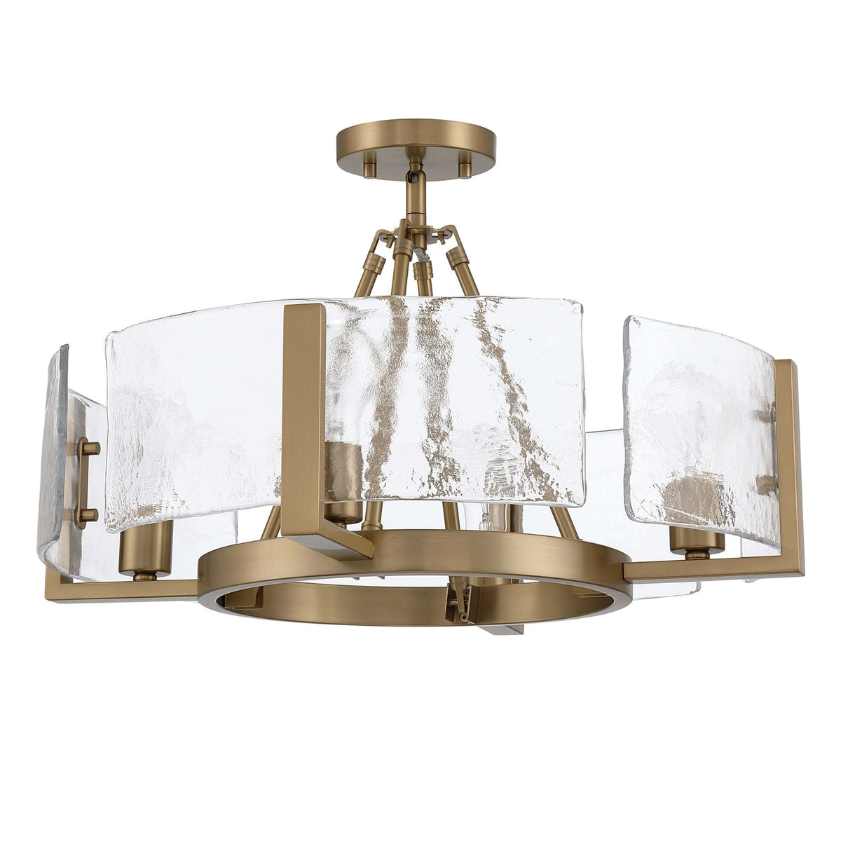 Golden Lighting Aenon 22in 4-Light Semi-Flush Mount | Rustic Brushed Champagne Brass and Hammered Water Glass | Foyer | Model 3164-4SF BCB-HWG