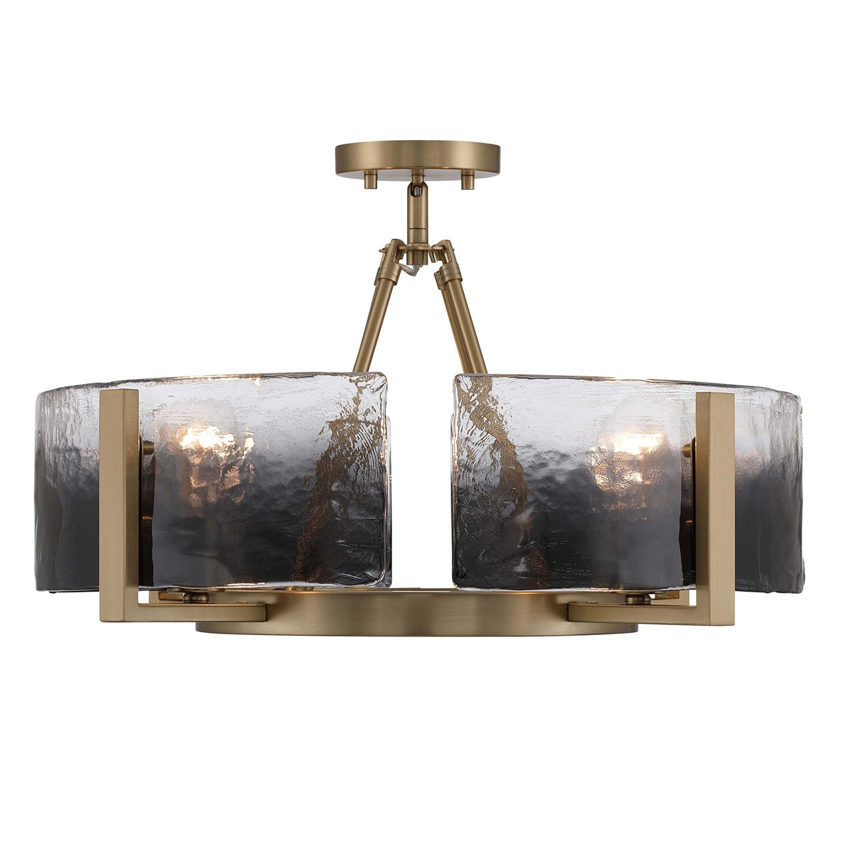 Golden Lighting Aenon 22in 4-Light Semi-Flush Mount | Rustic Brushed Champagne Brass and Smoky Water Glass | Entryway | Model 3164-4SF BCB-SWG