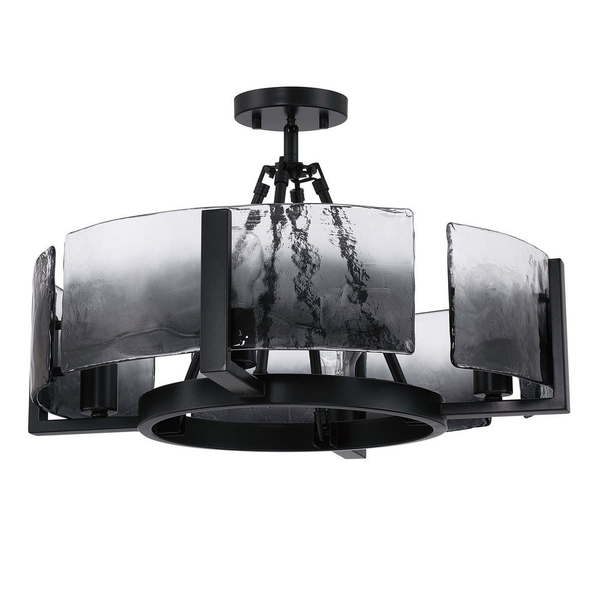 Golden Lighting Aenon 22in 4-Light Semi-Flush Mount | Rustic Matte Black and Smoky Water Glass | Entryway & Kitchen | Model 3164-4SF BLK-SWG