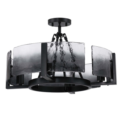 Golden Lighting Aenon 22in 4-Light Semi-Flush Mount | Rustic Matte Black and Smoky Water Glass | Entryway & Kitchen | Model 3164-4SF BLK-SWG