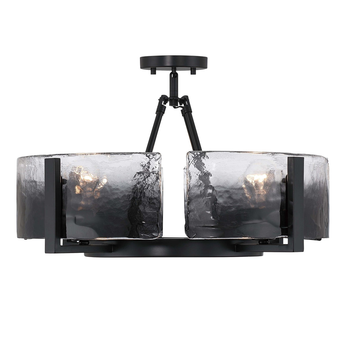 Golden Lighting Aenon 22in 4-Light Semi-Flush Mount | Rustic Matte Black and Smoky Water Glass | Entryway & Kitchen | Model 3164-4SF BLK-SWG