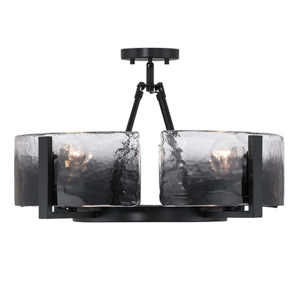 Golden Lighting Aenon 22in 4-Light Semi-Flush Mount | Rustic Matte Black and Smoky Water Glass | Entryway & Kitchen | Model 3164-4SF BLK-SWG