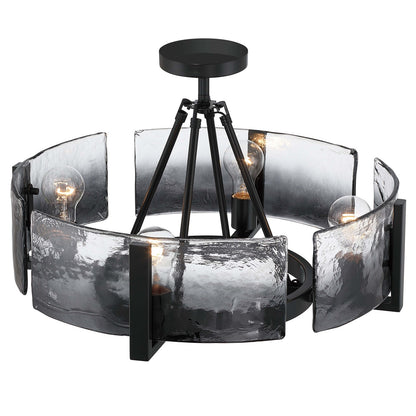 Golden Lighting Aenon 22in 4-Light Semi-Flush Mount | Rustic Matte Black and Smoky Water Glass | Entryway & Kitchen | Model 3164-4SF BLK-SWG