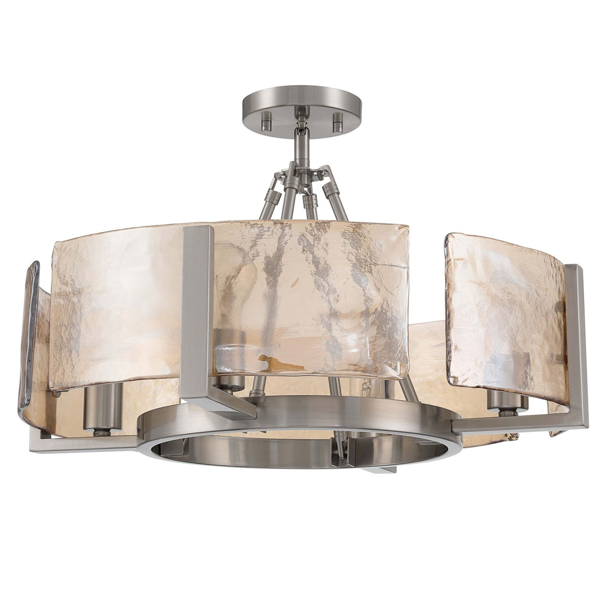 Golden Lighting Aenon 22in 4-Light Semi-Flush Mount | Rustic Pewter and Amber Water Glass | Entryway & Kitchen | Model 3164-4SF PW-AWG