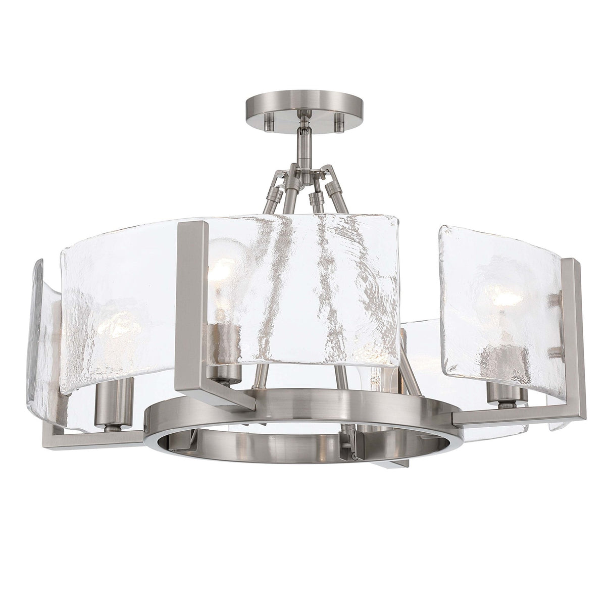 Golden Lighting Aenon 22in 4-Light Semi-Flush Mount | Rustic Pewter and Hammered Water Glass | Dining Room & Foyer | Model 3164-4SF PW-HWG