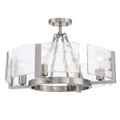 Golden Lighting Aenon 22in 4-Light Semi-Flush Mount | Rustic Pewter and Hammered Water Glass | Dining Room & Foyer | Model 3164-4SF PW-HWG