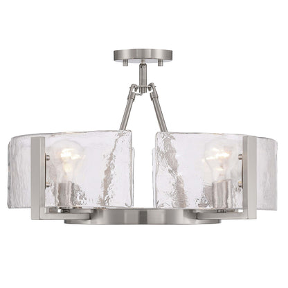 Golden Lighting Aenon 22in 4-Light Semi-Flush Mount | Rustic Pewter and Hammered Water Glass | Dining Room & Foyer | Model 3164-4SF PW-HWG