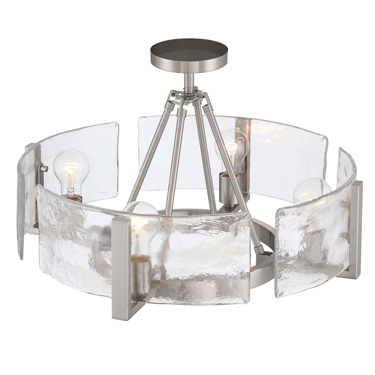 Golden Lighting Aenon 22in 4-Light Semi-Flush Mount | Rustic Pewter and Hammered Water Glass | Dining Room & Foyer | Model 3164-4SF PW-HWG