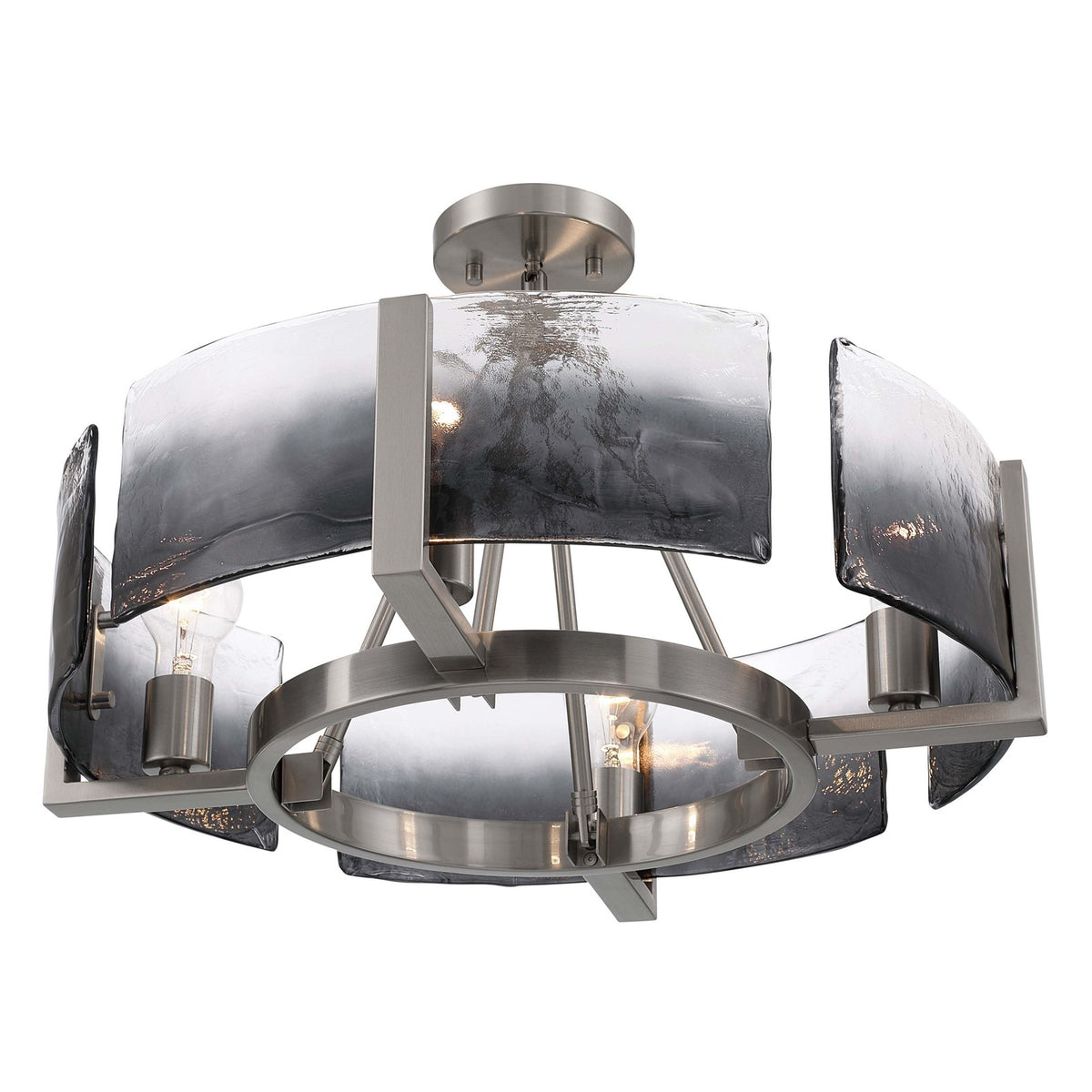 Golden Lighting Aenon 22in 4-Light Semi-Flush Mount | Rustic Pewter and Smoky Water Glass | Dining Room & Foyer | Model 3164-4SF PW-SWG