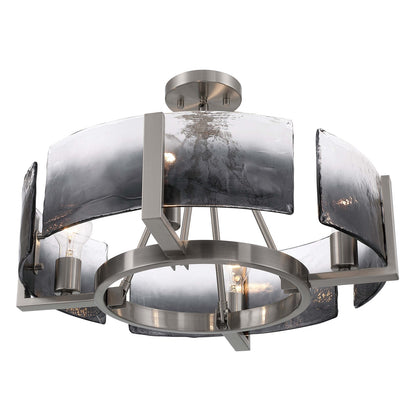 Golden Lighting Aenon 22in 4-Light Semi-Flush Mount | Rustic Pewter and Smoky Water Glass | Dining Room & Foyer | Model 3164-4SF PW-SWG