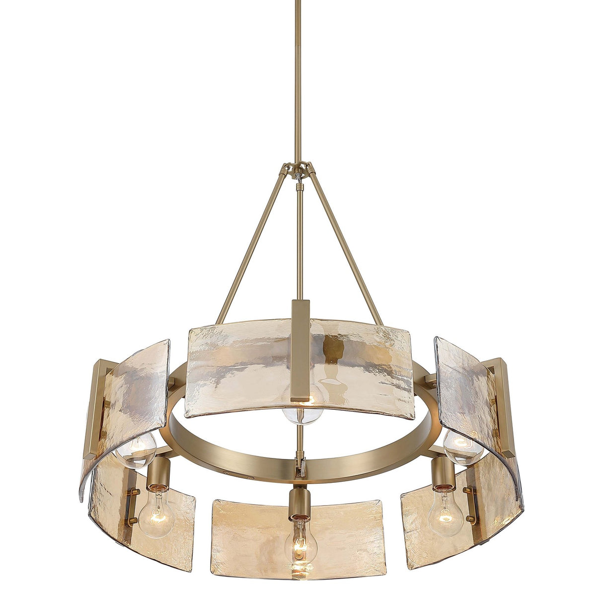 Golden Lighting Aenon 28in 6-Light Chandelier | Rustic Brushed Champagne Brass and Amber Water Glass | Dining Room & Foyer | Model 3164-6 BCB-AWG