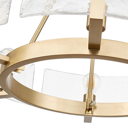 Golden Lighting Aenon 28in 6-Light Chandelier | Rustic Brushed Champagne Brass and Hammered Water Glass | Dining Room & Foyer | Model 3164-6 BCB-HWG