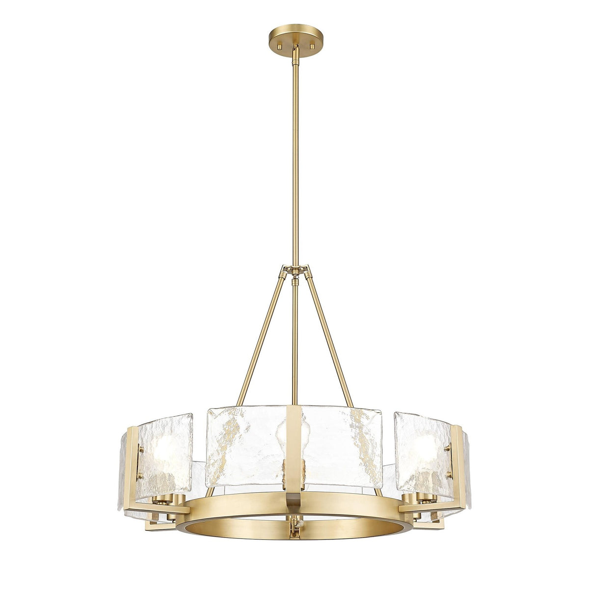 Golden Lighting Aenon 28in 6-Light Chandelier | Rustic Brushed Champagne Brass and Hammered Water Glass | Dining Room & Foyer | Model 3164-6 BCB-HWG