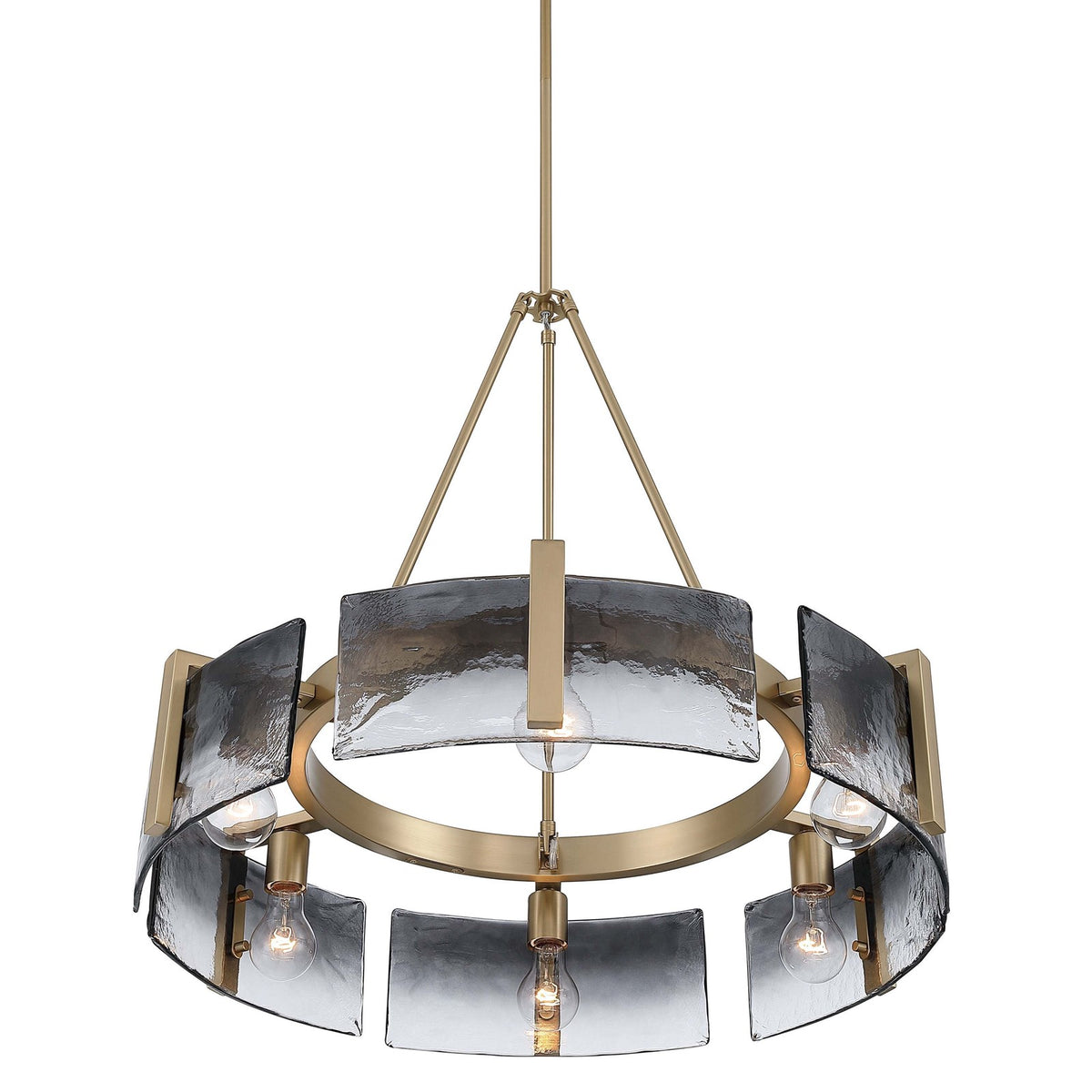 Golden Lighting Aenon 28in 6-Light Chandelier | Rustic Brushed Champagne Brass and Smoky Water Glass | Dining Room & Foyer | Model 3164-6 BCB-SWG