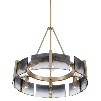 Golden Lighting Aenon 28in 6-Light Chandelier | Rustic Brushed Champagne Brass and Smoky Water Glass | Dining Room & Foyer | Model 3164-6 BCB-SWG