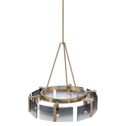 Golden Lighting Aenon 28in 6-Light Chandelier | Rustic Brushed Champagne Brass and Smoky Water Glass | Dining Room & Foyer | Model 3164-6 BCB-SWG
