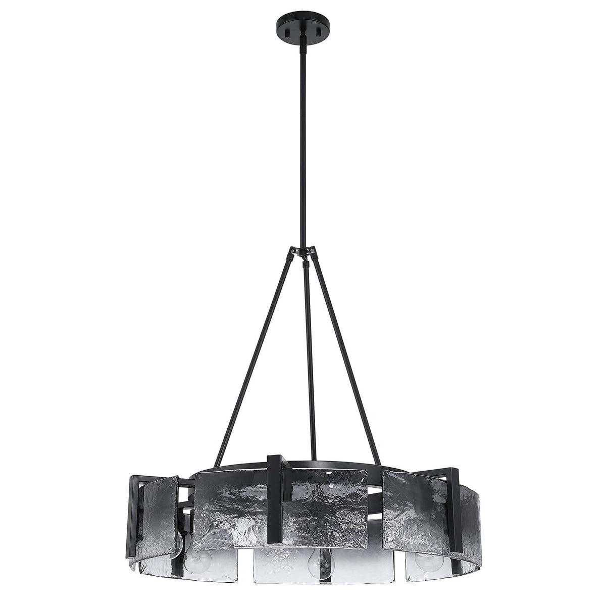 Golden Lighting Aenon 28in 6-Light Chandelier | Rustic Matte Black and Smoky Water Glass | Dining Room & Foyer | Model 3164-6 BLK-SWG