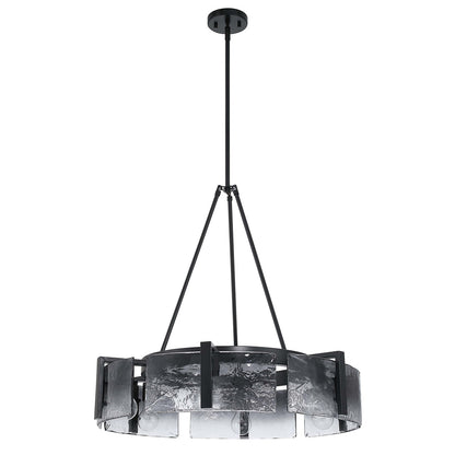 Golden Lighting Aenon 28in 6-Light Chandelier | Rustic Matte Black and Smoky Water Glass | Dining Room & Foyer | Model 3164-6 BLK-SWG