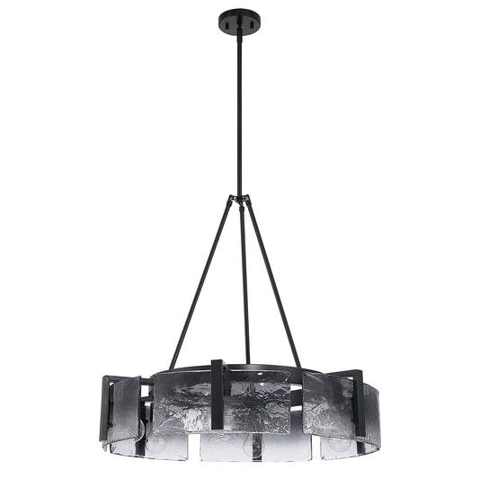 Golden Lighting Aenon 28in 6-Light Chandelier | Rustic Matte Black and Smoky Water Glass | Dining Room & Foyer | Model 3164-6 BLK-SWG