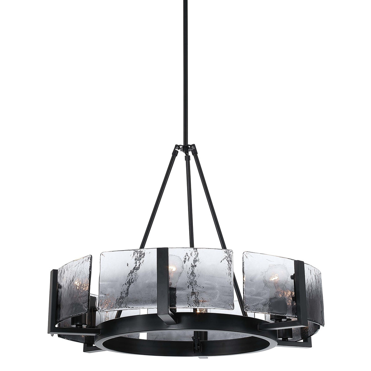 Golden Lighting Aenon 28in 6-Light Chandelier | Rustic Matte Black and Smoky Water Glass | Dining Room & Foyer | Model 3164-6 BLK-SWG