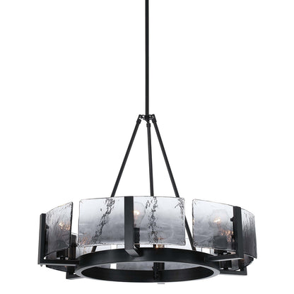 Golden Lighting Aenon 28in 6-Light Chandelier | Rustic Matte Black and Smoky Water Glass | Dining Room & Foyer | Model 3164-6 BLK-SWG