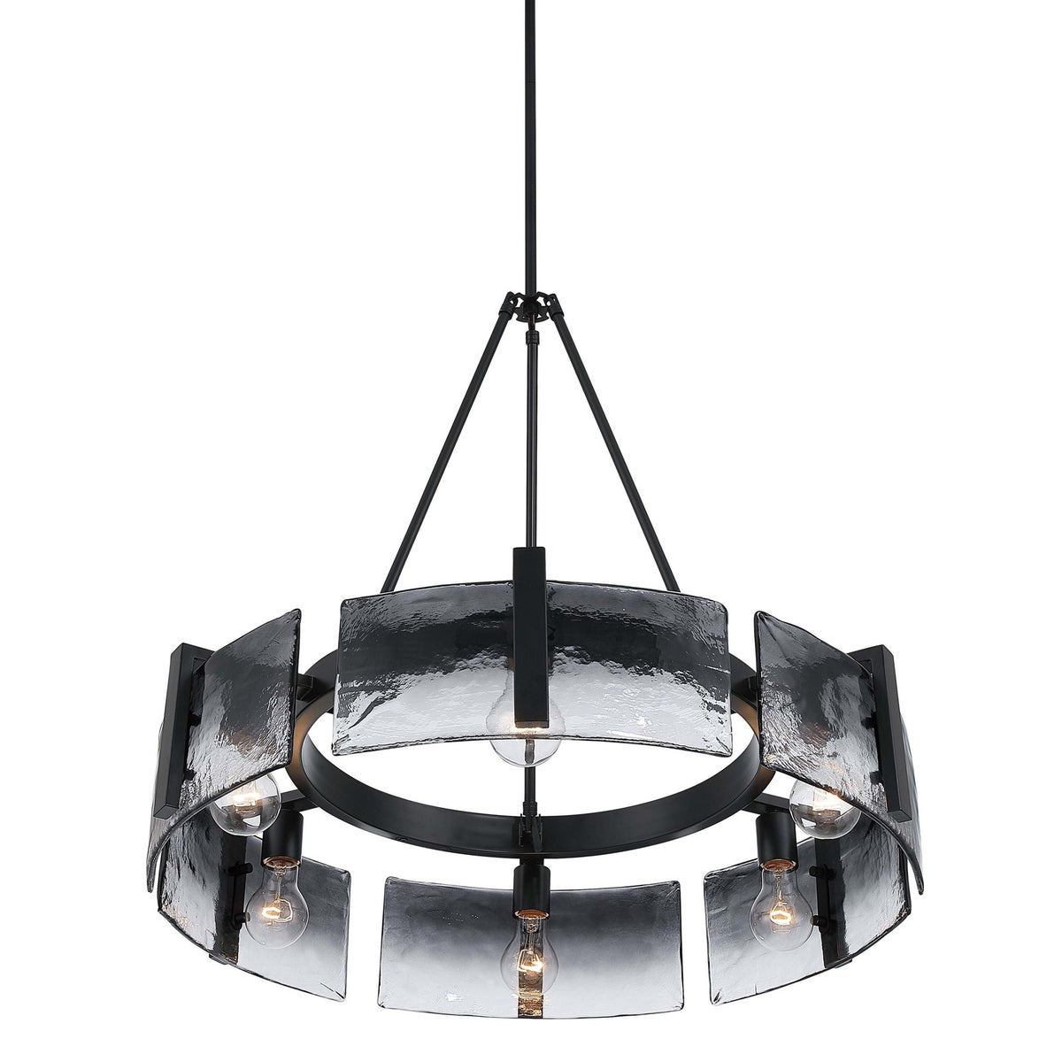 Golden Lighting Aenon 28in 6-Light Chandelier | Rustic Matte Black and Smoky Water Glass | Dining Room & Foyer | Model 3164-6 BLK-SWG