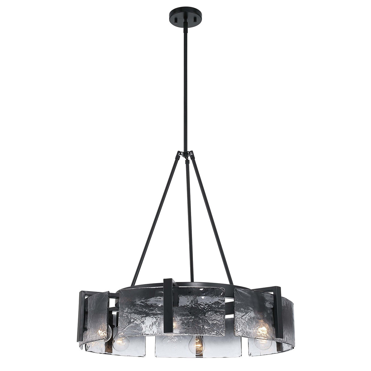Golden Lighting Aenon 28in 6-Light Chandelier | Rustic Matte Black and Smoky Water Glass | Dining Room & Foyer | Model 3164-6 BLK-SWG