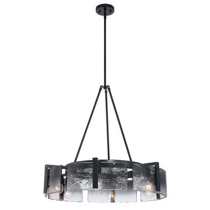 Golden Lighting Aenon 28in 6-Light Chandelier | Rustic Matte Black and Smoky Water Glass | Dining Room & Foyer | Model 3164-6 BLK-SWG