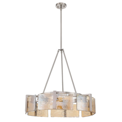Golden Lighting Aenon 27.75in 6-Light Chandelier | Rustic Pewter and Amber Water Glass | Dining Room & Foyer | Model 3164-6 PW-AWG