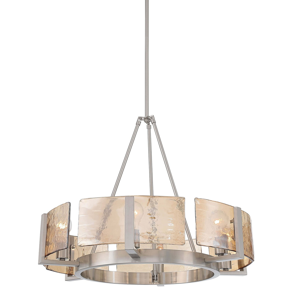 Golden Lighting Aenon 27.75in 6-Light Chandelier | Rustic Pewter and Amber Water Glass | Dining Room & Foyer | Model 3164-6 PW-AWG