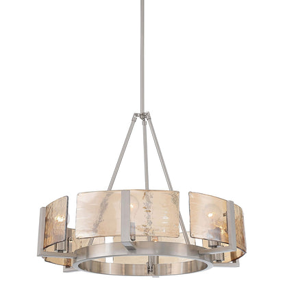 Golden Lighting Aenon 27.75in 6-Light Chandelier | Rustic Pewter and Amber Water Glass | Dining Room & Foyer | Model 3164-6 PW-AWG