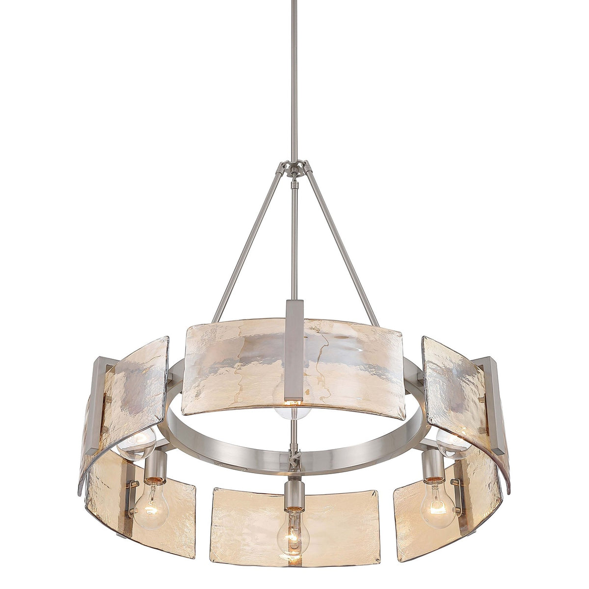 Golden Lighting Aenon 27.75in 6-Light Chandelier | Rustic Pewter and Amber Water Glass | Dining Room & Foyer | Model 3164-6 PW-AWG