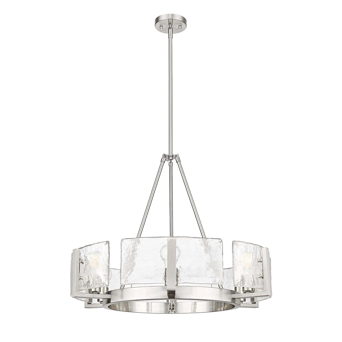 Golden Lighting Aenon 28in 6-Light Chandelier | Rustic Pewter and Clear Hammered Water Glass | Dining Room & Foyer | Model 3164-6 PW-HWG