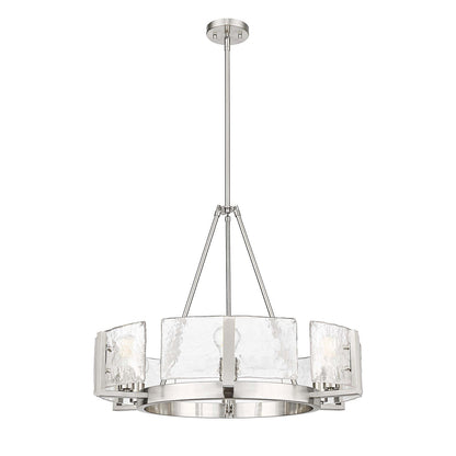 Golden Lighting Aenon 28in 6-Light Chandelier | Rustic Pewter and Clear Hammered Water Glass | Dining Room & Foyer | Model 3164-6 PW-HWG