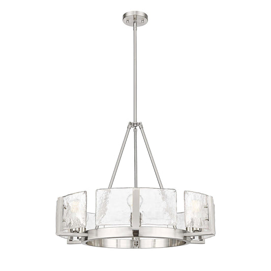 Golden Lighting Aenon 28in 6-Light Chandelier | Rustic Pewter and Clear Hammered Water Glass | Dining Room & Foyer | Model 3164-6 PW-HWG
