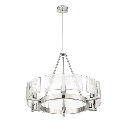Golden Lighting Aenon 28in 6-Light Chandelier | Rustic Pewter and Clear Hammered Water Glass | Dining Room & Foyer | Model 3164-6 PW-HWG