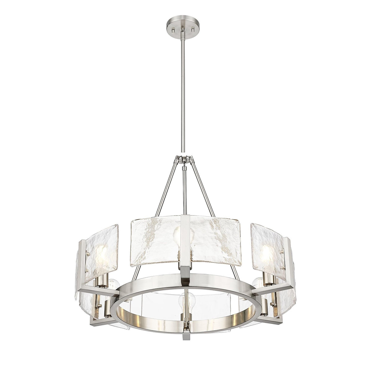 Golden Lighting Aenon 28in 6-Light Chandelier | Rustic Pewter and Clear Hammered Water Glass | Dining Room & Foyer | Model 3164-6 PW-HWG
