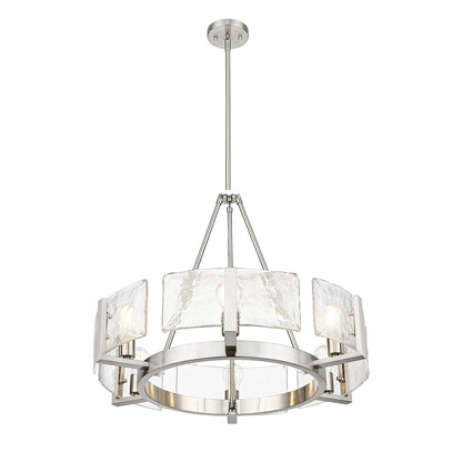 Golden Lighting Aenon 28in 6-Light Chandelier | Rustic Pewter and Clear Hammered Water Glass | Dining Room & Foyer | Model 3164-6 PW-HWG