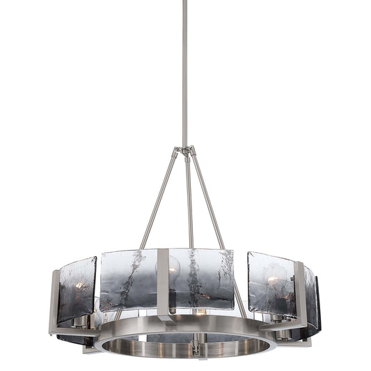 Golden Lighting Aenon 27.75in 6-Light Chandelier | Rustic Pewter and Smoky Water Glass | Dining Room & Foyer | Model 3164-6 PW-SWG