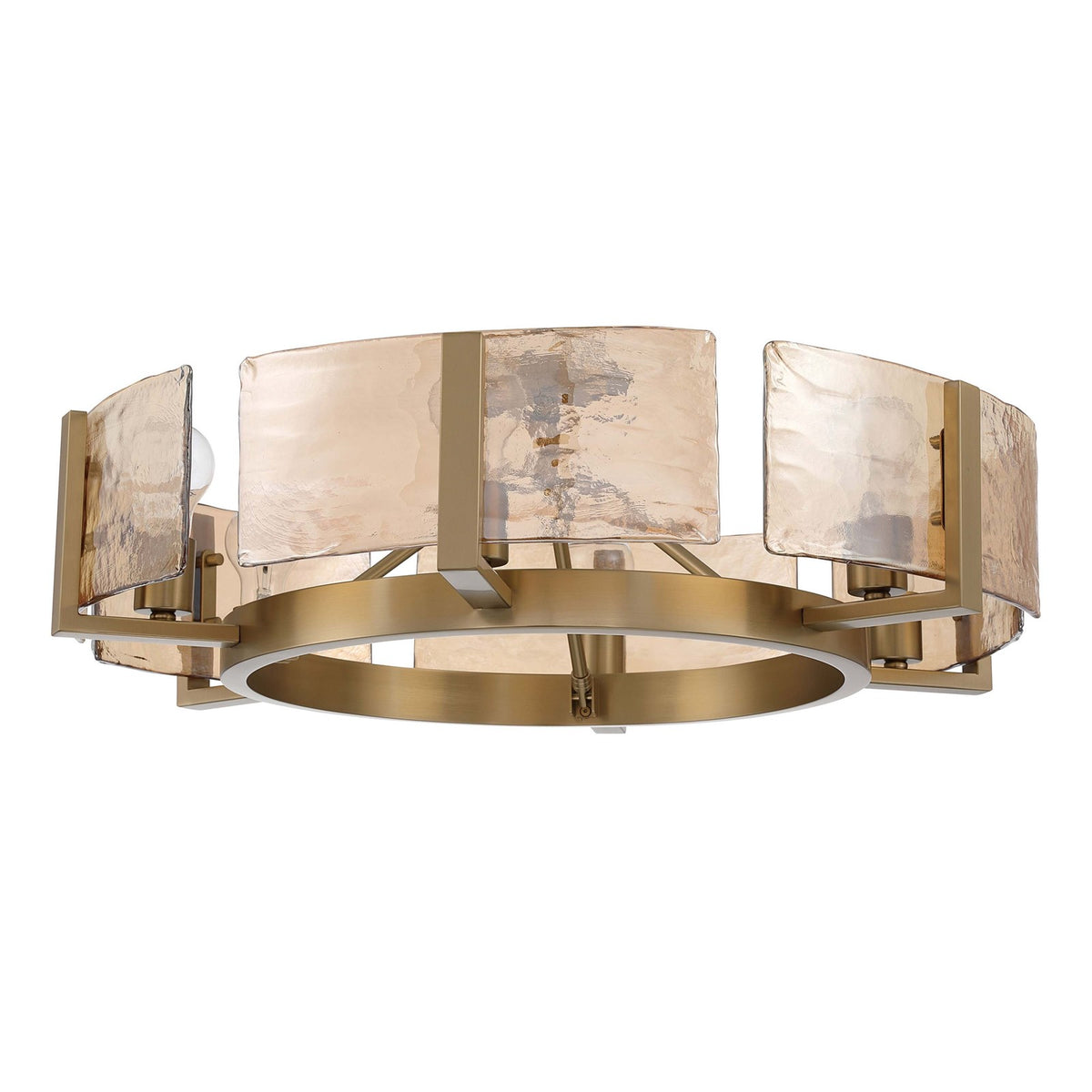 Golden Lighting Aenon 6-Light Semi-Flush Mount | Rustic Brushed Champagne Brass and Amber Water Glass | Foyer & Dining Room | Model 3164-6SF BCB-AWG