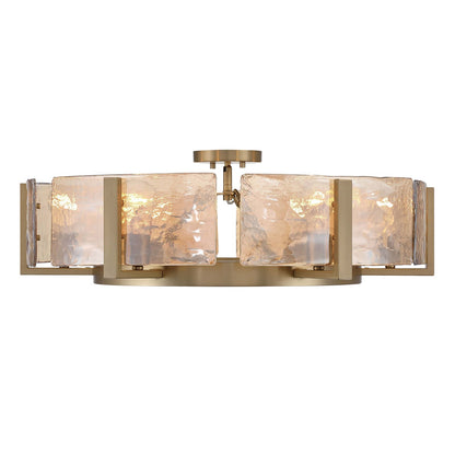 Golden Lighting Aenon 6-Light Semi-Flush Mount | Rustic Brushed Champagne Brass and Amber Water Glass | Foyer & Dining Room | Model 3164-6SF BCB-AWG