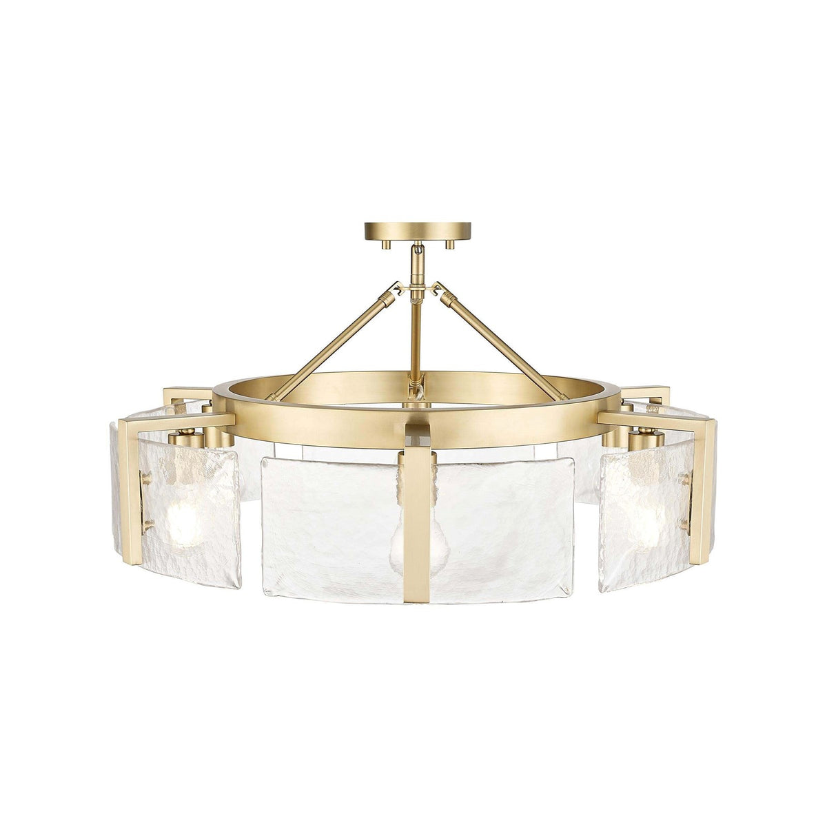 Golden Lighting Aenon 28in 6-Light Semi-Flush Mount | Rustic Brushed Champagne Brass and Hammered Water Glass | Entryway | Model 3164-6SF BCB-HWG