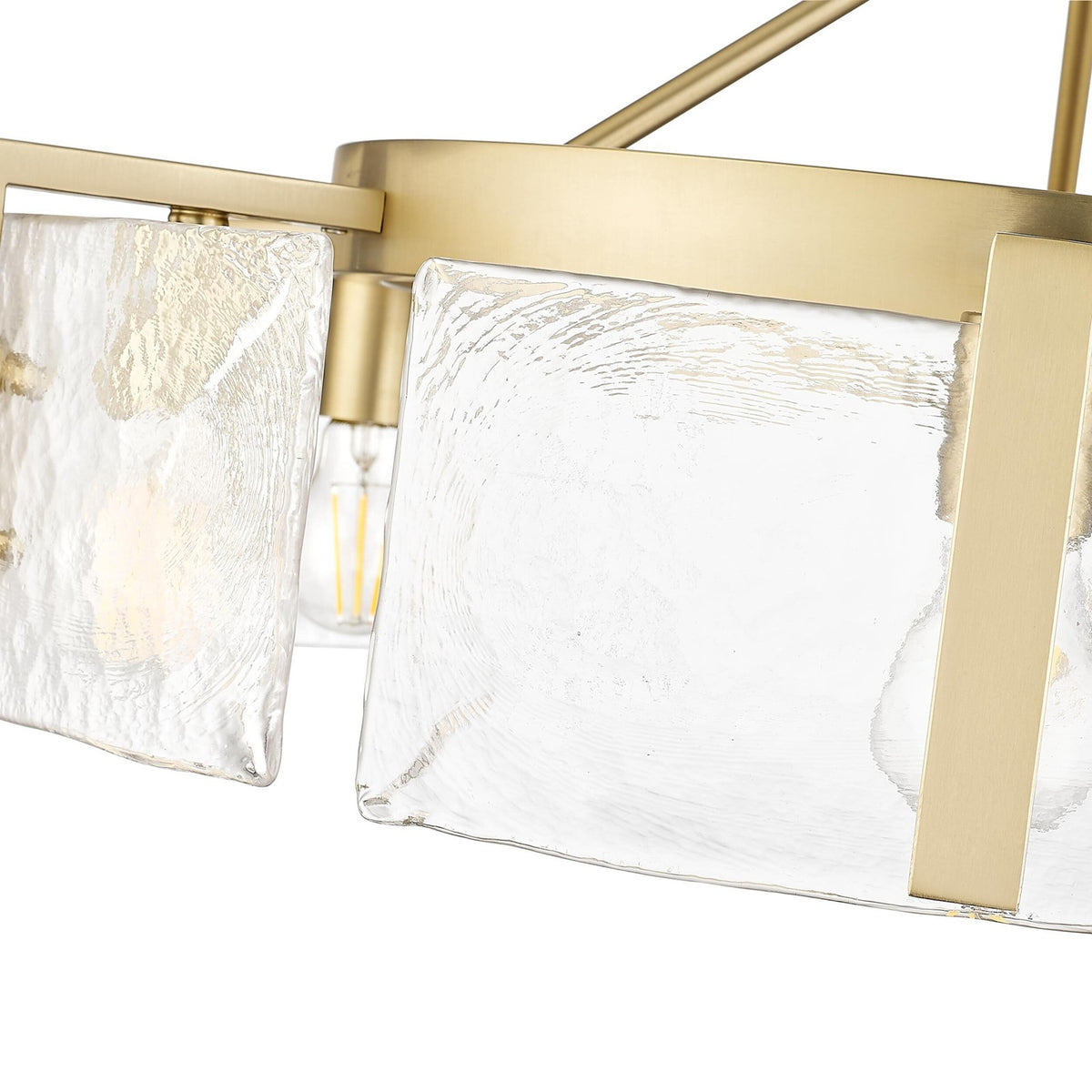 Golden Lighting Aenon 28in 6-Light Semi-Flush Mount | Rustic Brushed Champagne Brass and Hammered Water Glass | Entryway | Model 3164-6SF BCB-HWG