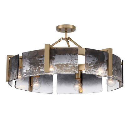 Golden Lighting Aenon 28in 6-Light Semi-Flush Mount | Rustic Brushed Champagne Brass and Smoky Water Glass | Entryway | Model 3164-6SF BCB-SWG