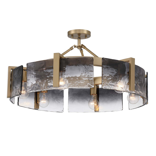 Golden Lighting Aenon 28in 6-Light Semi-Flush Mount | Rustic Brushed Champagne Brass and Smoky Water Glass | Entryway | Model 3164-6SF BCB-SWG