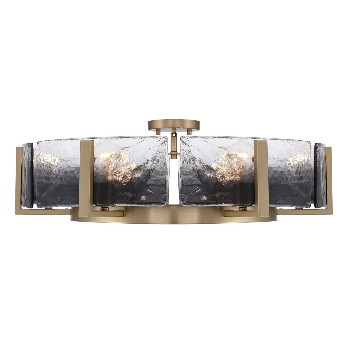 Golden Lighting Aenon 28in 6-Light Semi-Flush Mount | Rustic Brushed Champagne Brass and Smoky Water Glass | Entryway | Model 3164-6SF BCB-SWG