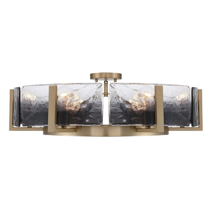 Golden Lighting Aenon 28in 6-Light Semi-Flush Mount | Rustic Brushed Champagne Brass and Smoky Water Glass | Entryway | Model 3164-6SF BCB-SWG