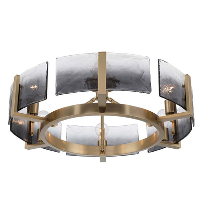 Golden Lighting Aenon 28in 6-Light Semi-Flush Mount | Rustic Brushed Champagne Brass and Smoky Water Glass | Entryway | Model 3164-6SF BCB-SWG